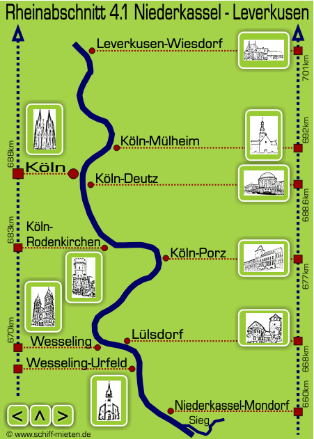Landkarte Rhein Niederrhein Kln Rodenkirchen Porz Deutz Mlheim Leverkusen Wesseling-Urfeld Niederkassel Mondorf