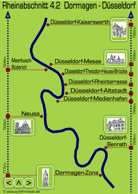 Landkarte Rhein Niederrhein Dsseldorf Neuss Dormagen-Zons Benrath Meerbusch-Mnchenwerth Kaiserswerth